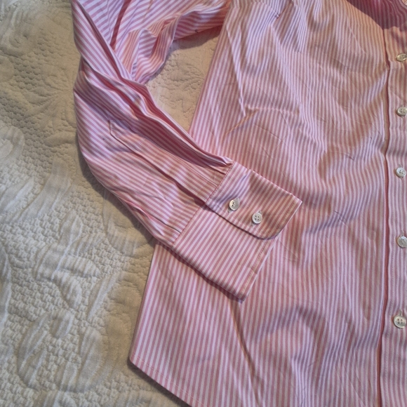 J. Crew women's Medium pink and white stripe long sleeve blouse semi fitted NEW - Picture 3 of 6